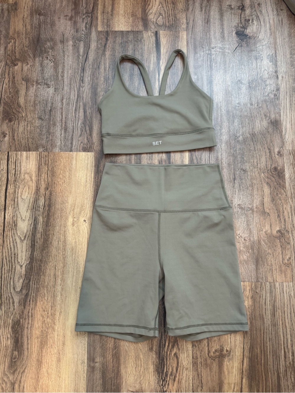 SET Active Luxforme Sports Bra and Biker Short Set Tan Size M